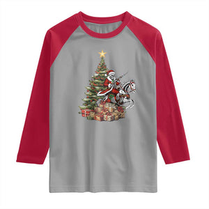 Outlaw Cowboy On Skeleton Horse Raglan Shirt Dark Western Christmas TS12 Sport Gray Red Print Your Wear