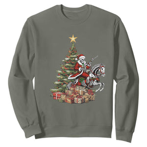 Outlaw Cowboy On Skeleton Horse Sweatshirt Dark Western Christmas TS12 Military Green Print Your Wear