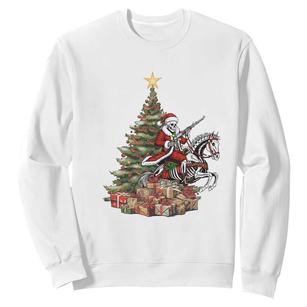 Outlaw Cowboy On Skeleton Horse Sweatshirt Dark Western Christmas TS12 White Print Your Wear