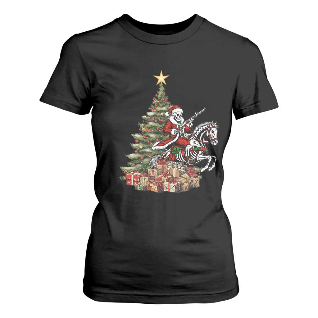 Outlaw Cowboy On Skeleton Horse T Shirt For Women Dark Western Christmas TS12 Black Print Your Wear
