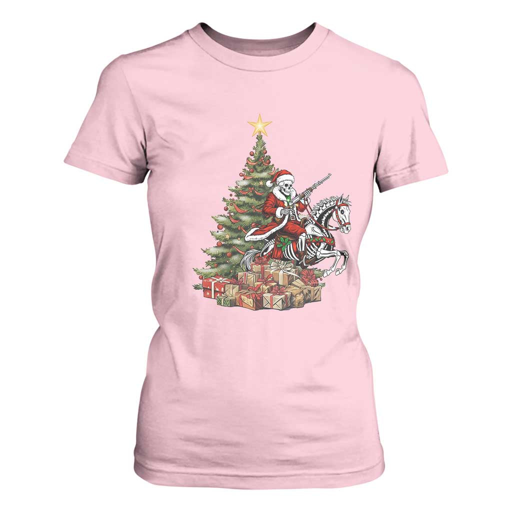 Outlaw Cowboy On Skeleton Horse T Shirt For Women Dark Western Christmas TS12 Light Pink Print Your Wear