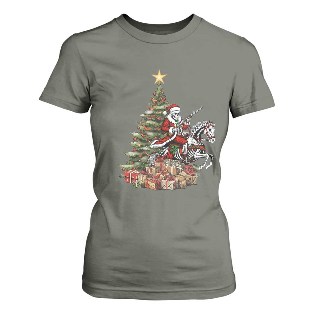 Outlaw Cowboy On Skeleton Horse T Shirt For Women Dark Western Christmas TS12 Military Green Print Your Wear