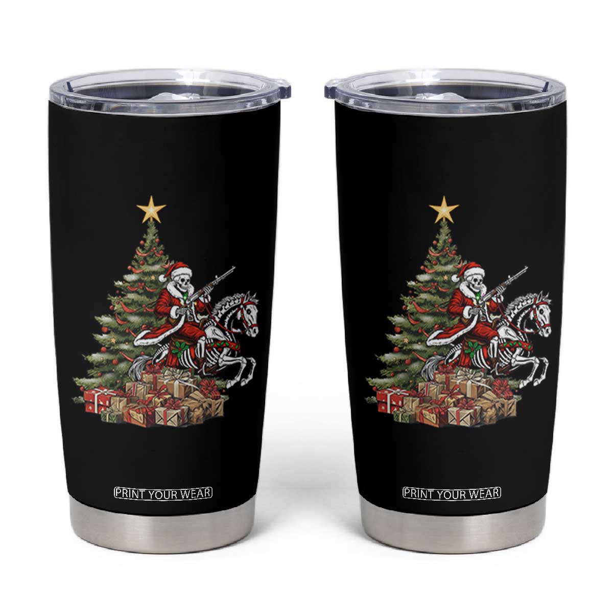 Outlaw Cowboy On Skeleton Horse Tumbler Cup Dark Western Christmas TS12 Black Print Your Wear