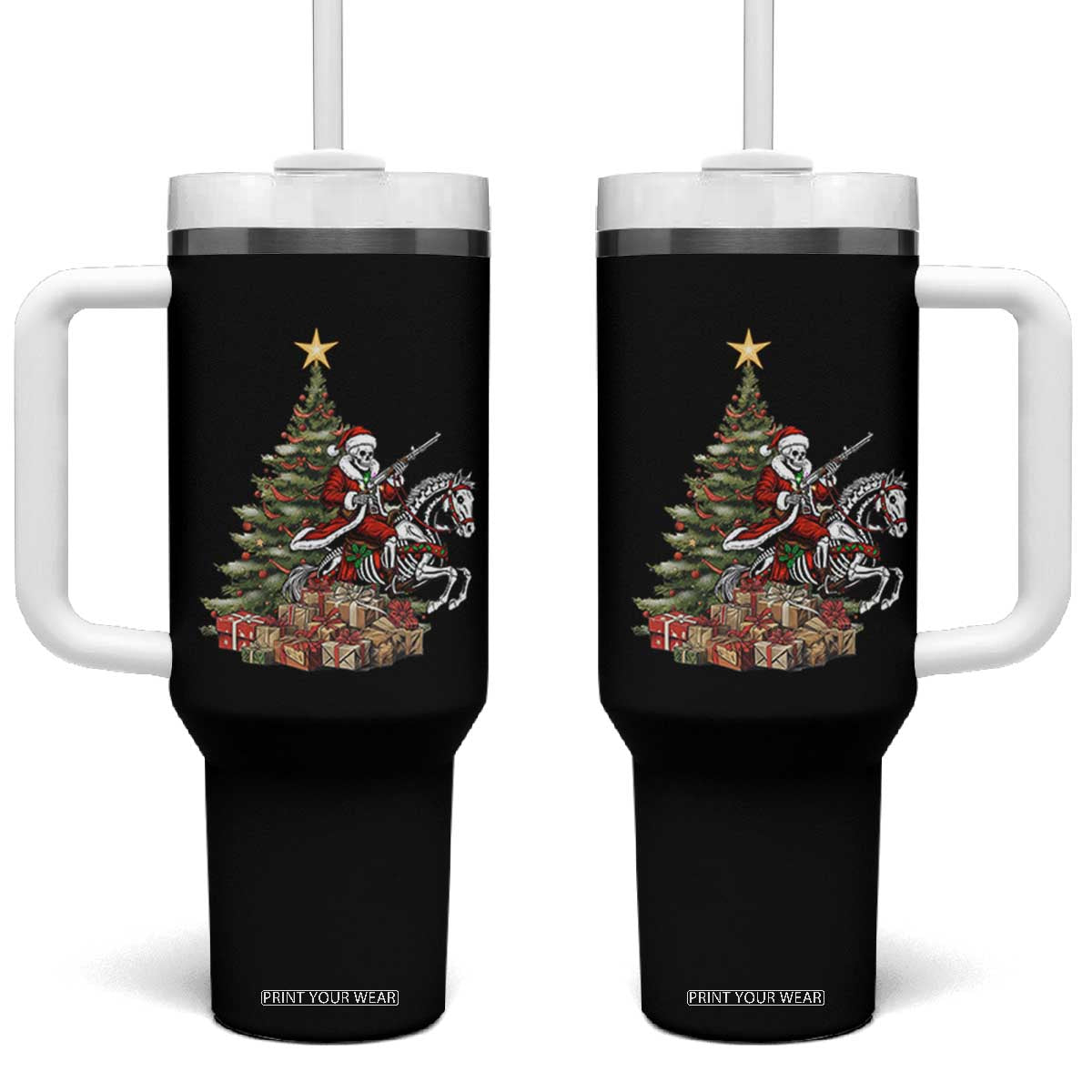 Outlaw Cowboy On Skeleton Horse Tumbler With Handle Dark Western Christmas TS12 One Size: 40 oz Black Print Your Wear