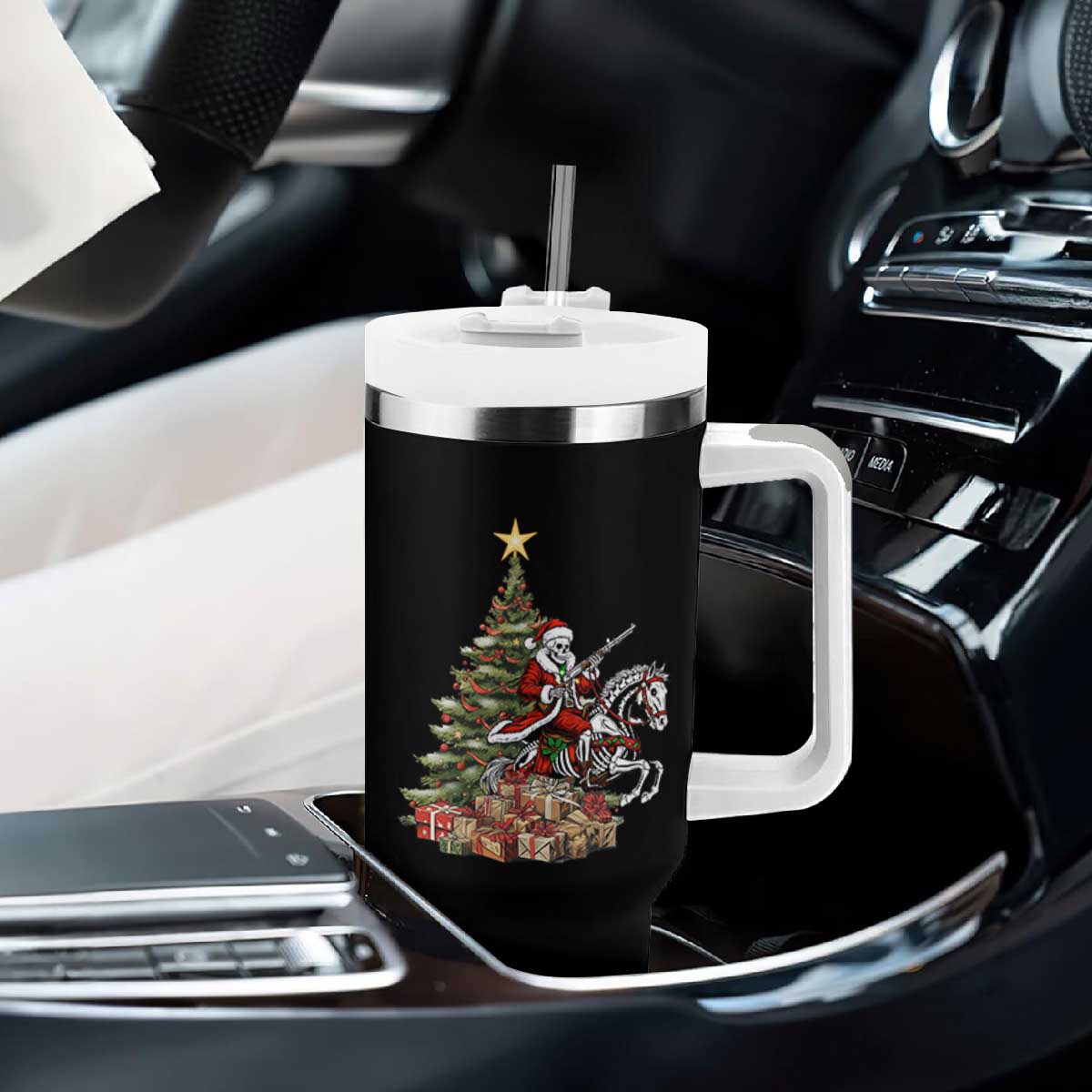Outlaw Cowboy On Skeleton Horse Tumbler With Handle Dark Western Christmas TS12 Print Your Wear