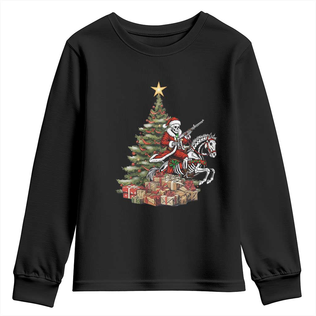 Outlaw Cowboy On Skeleton Horse Youth Sweatshirt Dark Western Christmas TS12 Black Print Your Wear