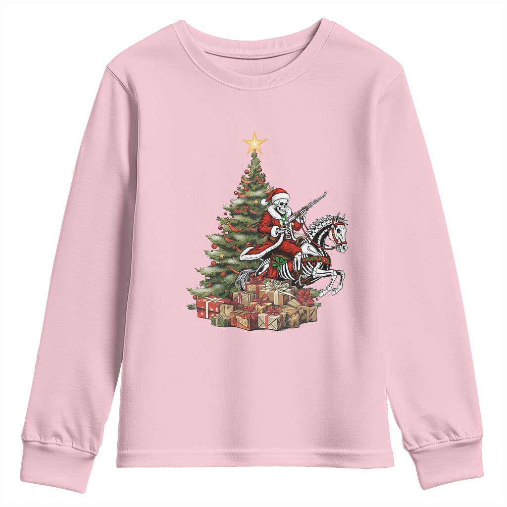 Outlaw Cowboy On Skeleton Horse Youth Sweatshirt Dark Western Christmas TS12 Light Pink Print Your Wear