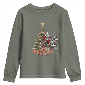 Outlaw Cowboy On Skeleton Horse Youth Sweatshirt Dark Western Christmas TS12 Military Green Print Your Wear