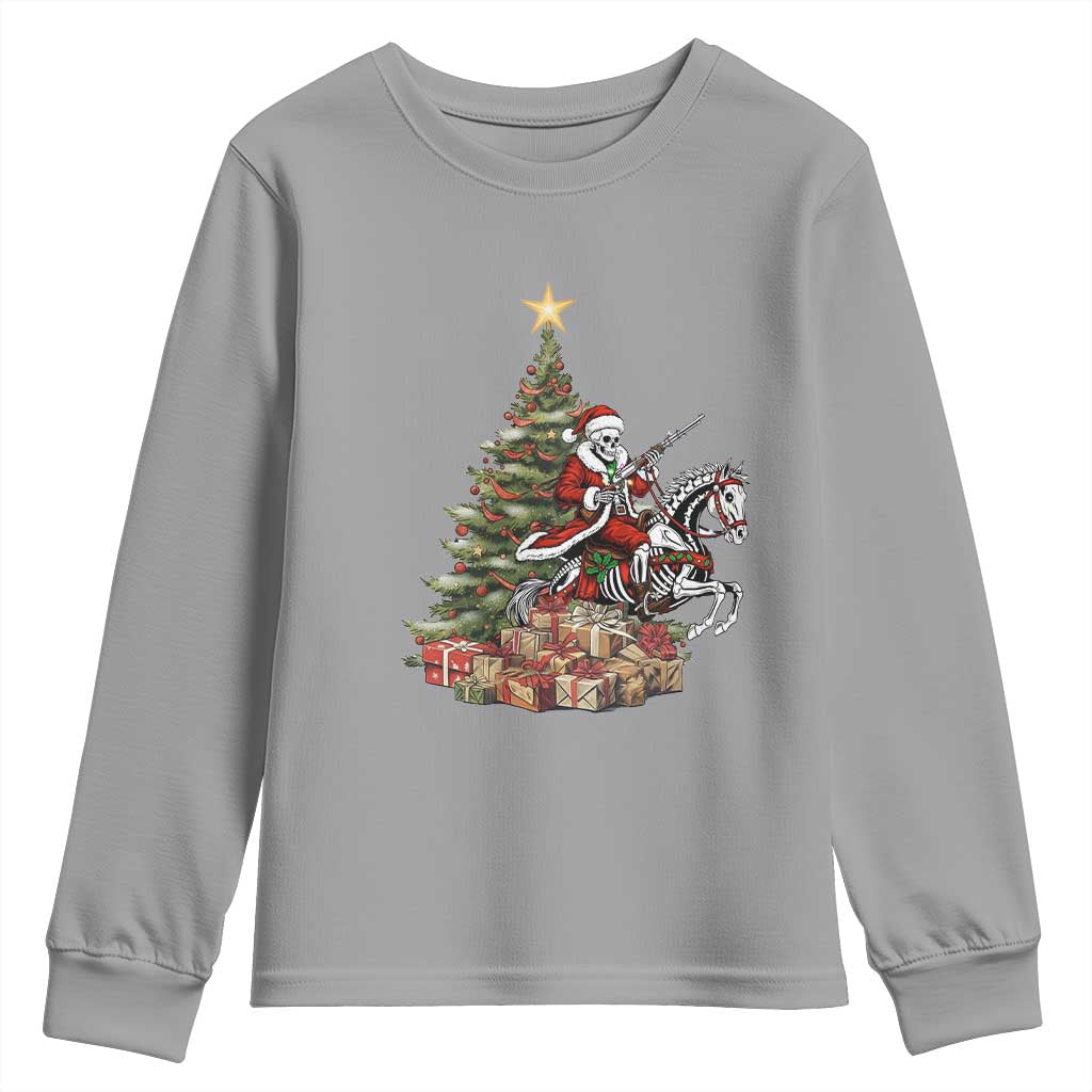 Outlaw Cowboy On Skeleton Horse Youth Sweatshirt Dark Western Christmas TS12 Sport Gray Print Your Wear