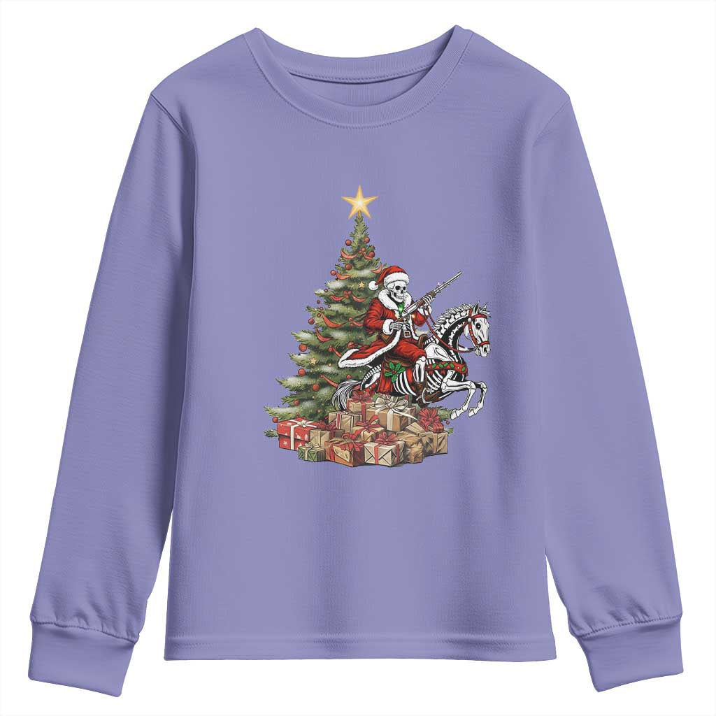 Outlaw Cowboy On Skeleton Horse Youth Sweatshirt Dark Western Christmas TS12 Violet Print Your Wear