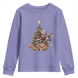 Outlaw Cowboy On Skeleton Horse Youth Sweatshirt Dark Western Christmas TS12 Violet Print Your Wear