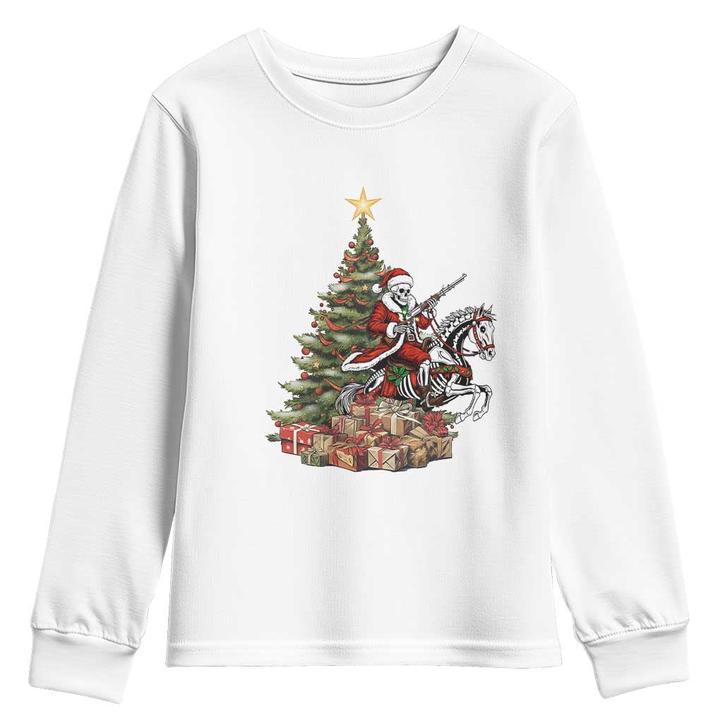 Outlaw Cowboy On Skeleton Horse Youth Sweatshirt Dark Western Christmas TS12 White Print Your Wear
