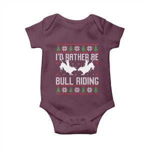 Id Rather Be Bull Riding Baby Onesie Rodeo Bull Rider Ugly Christmas Gift TS12 Maroon Print Your Wear