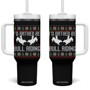 Id Rather Be Bull Riding Tumbler With Handle Rodeo Bull Rider Ugly Christmas Gift TS12 One Size: 40 oz Black Print Your Wear