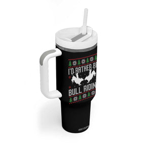 Id Rather Be Bull Riding Tumbler With Handle Rodeo Bull Rider Ugly Christmas Gift TS12 Print Your Wear