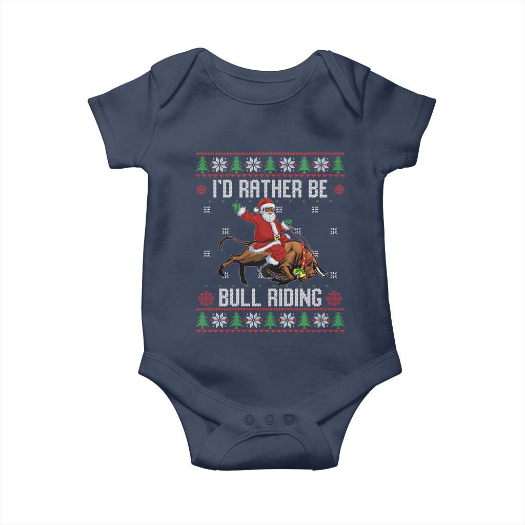 Id Rather Be Bull Riding Baby Onesie Black Santa Bull Rider Ugly Christmas Gift TS12 Navy Print Your Wear