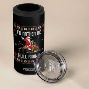 Id Rather Be Bull Riding 4 in 1 Can Cooler Tumbler Black Santa Bull Rider Ugly Christmas Gift TS12 Print Your Wear