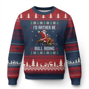 Id Rather Be Bull Riding Ugly Christmas Sweater Black Santa Bull Rider Ugly Christmas Gift TS12 Navy Red Print Your Wear
