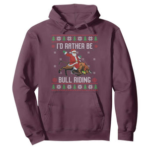 Id Rather Be Bull Riding Hoodie Black Santa Bull Rider Ugly Christmas Gift TS12 Maroon Print Your Wear
