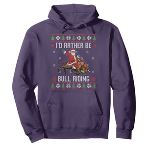 Id Rather Be Bull Riding Hoodie Black Santa Bull Rider Ugly Christmas Gift TS12 Purple Print Your Wear