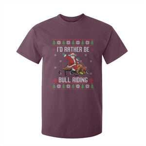 Id Rather Be Bull Riding T Shirt For Kid Black Santa Bull Rider Ugly Christmas Gift TS12 Maroon Print Your Wear