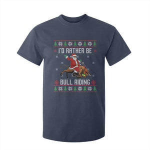 Id Rather Be Bull Riding T Shirt For Kid Black Santa Bull Rider Ugly Christmas Gift TS12 Navy Print Your Wear