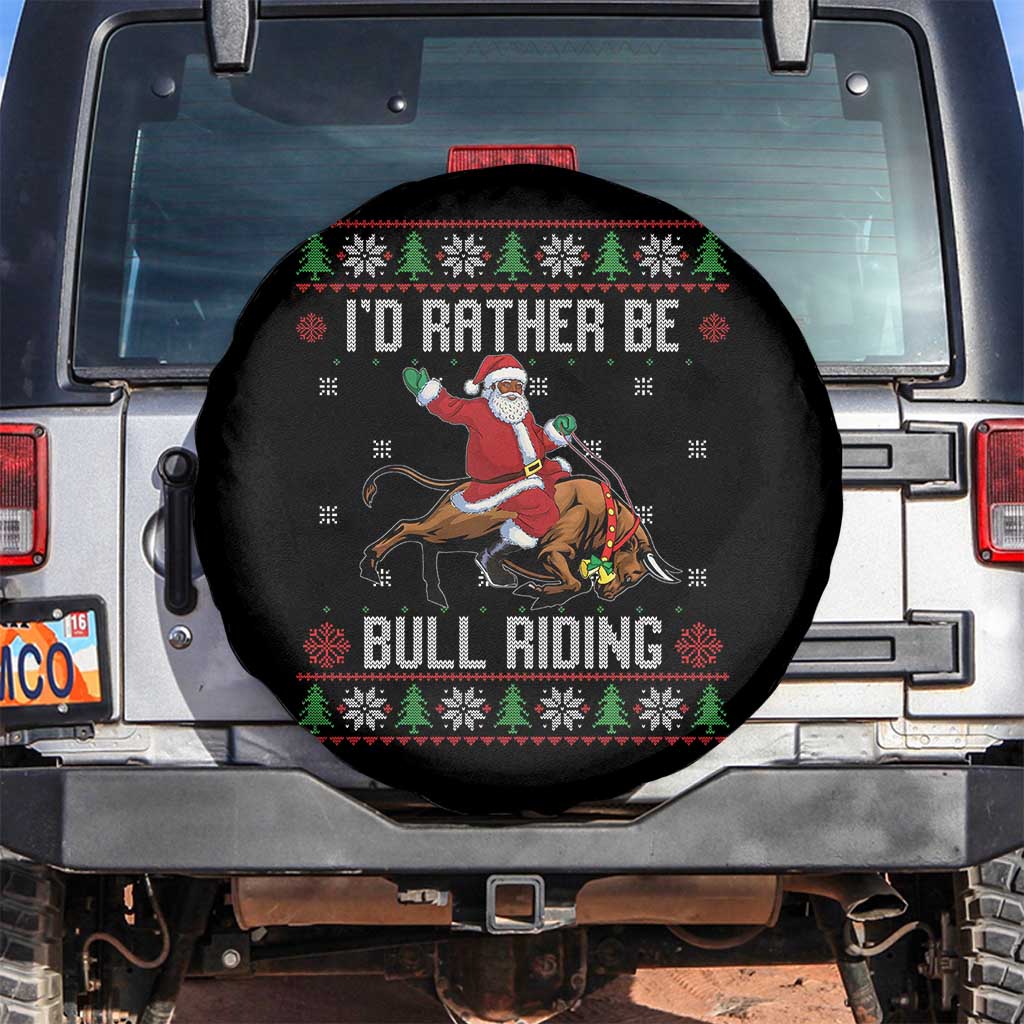 Id Rather Be Bull Riding Spare Tire Cover Black Santa Bull Rider Ugly Christmas Gift TS12 No hole Black Print Your Wear