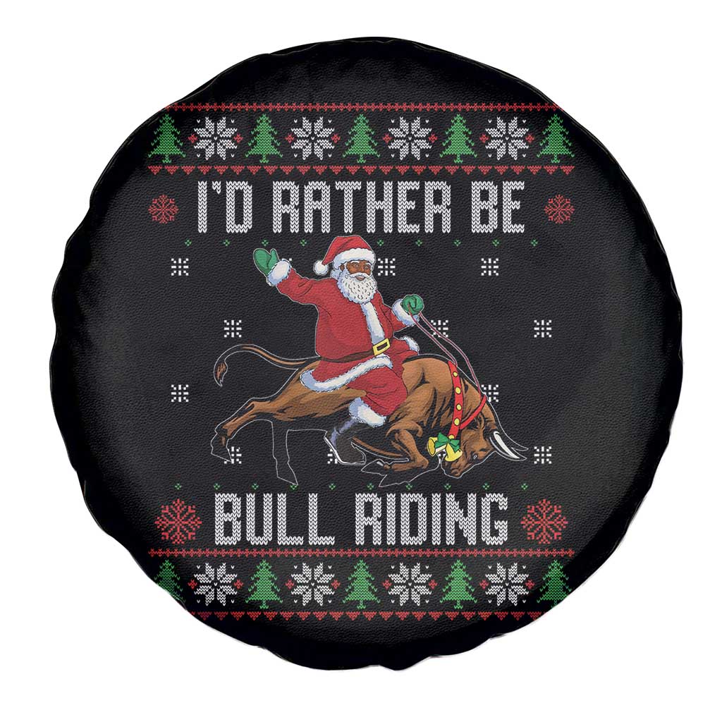Id Rather Be Bull Riding Spare Tire Cover Black Santa Bull Rider Ugly Christmas Gift TS12 Print Your Wear
