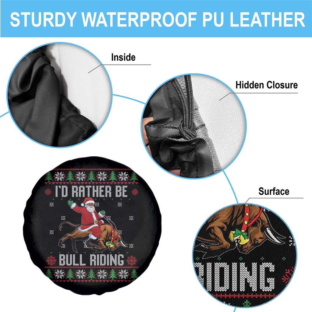 Id Rather Be Bull Riding Spare Tire Cover Black Santa Bull Rider Ugly Christmas Gift TS12 Print Your Wear