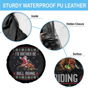 Id Rather Be Bull Riding Spare Tire Cover Black Santa Bull Rider Ugly Christmas Gift TS12 Print Your Wear