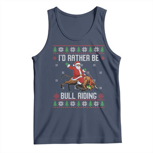 Id Rather Be Bull Riding Tank Top Black Santa Bull Rider Ugly Christmas Gift TS12 Navy Print Your Wear