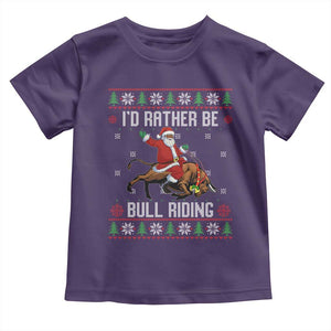 Id Rather Be Bull Riding Toddler T Shirt Black Santa Bull Rider Ugly Christmas Gift TS12 Purple Print Your Wear