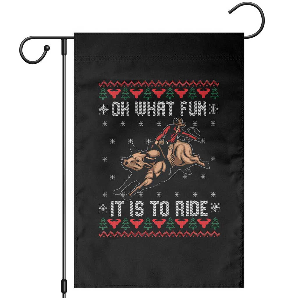Western Bull Riding Ugly Christmas Garden Flag Oh What Fun It Is To Ride TS12 Black Print Your Wear