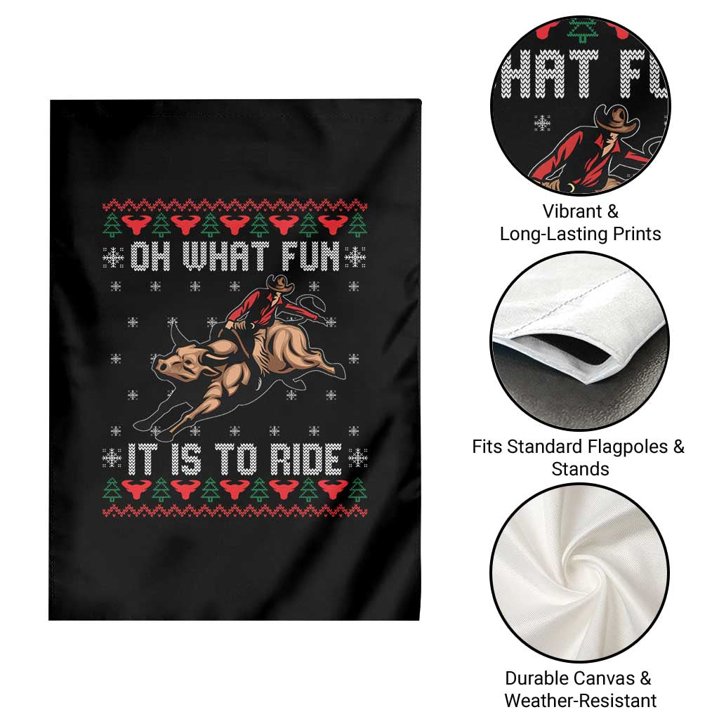 Western Bull Riding Ugly Christmas Garden Flag Oh What Fun It Is To Ride TS12 Print Your Wear
