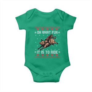 Western Bull Riding Ugly Christmas Baby Onesie Oh What Fun It Is To Ride TS12 Irish Green Print Your Wear