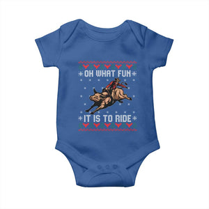Western Bull Riding Ugly Christmas Baby Onesie Oh What Fun It Is To Ride TS12 Royal Blue Print Your Wear