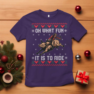 Western Bull Riding Ugly Christmas T Shirt Oh What Fun It Is To Ride TS12 Purple Print Your Wear
