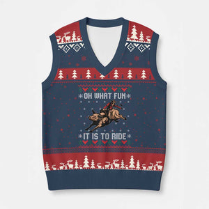 Western Bull Riding Ugly Xmas V-Neck Knit Sweater Vest Oh What Fun It Is To Ride TS12 Navy Red Print Your Wear
