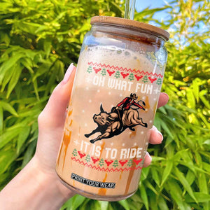 Western Bull Riding Ugly Christmas Glass Can Oh What Fun It Is To Ride TS12 Black Print Your Wear