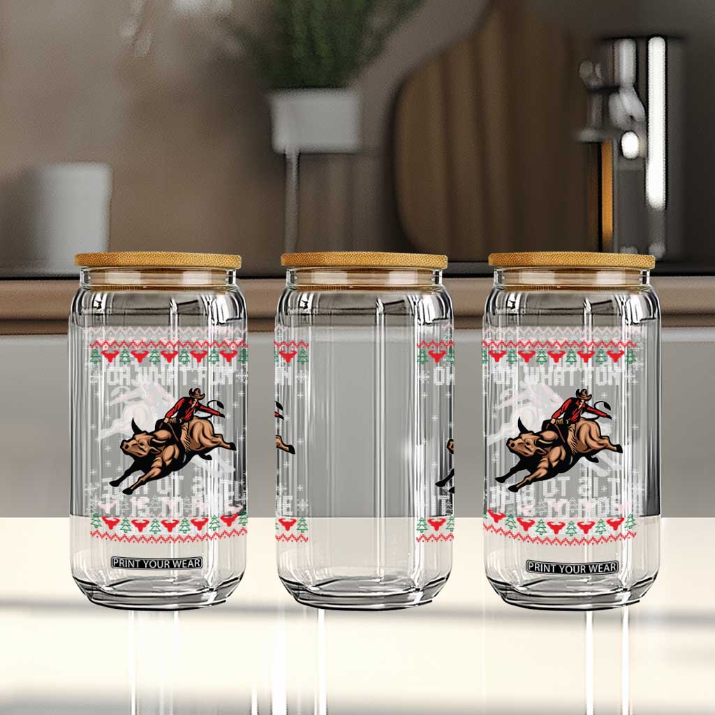 Western Bull Riding Ugly Christmas Glass Can Oh What Fun It Is To Ride TS12 Print Your Wear