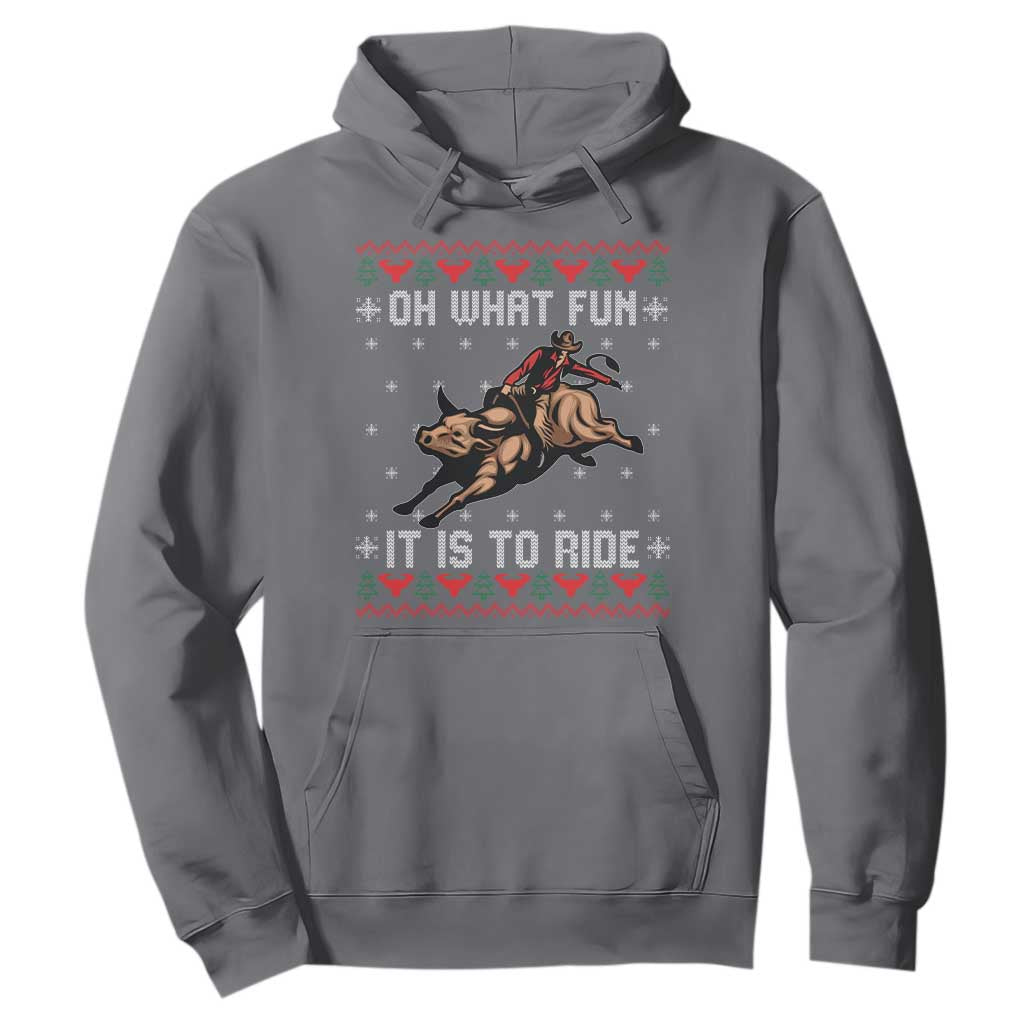 Western Bull Riding Ugly Christmas Hoodie Oh What Fun It Is To Ride TS12 Charcoal Print Your Wear