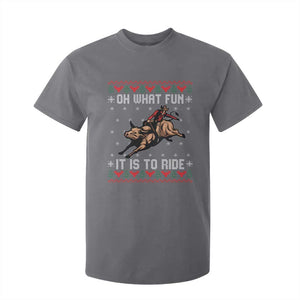 Western Bull Riding Ugly Christmas T Shirt For Kid Oh What Fun It Is To Ride TS12 Charcoal Print Your Wear