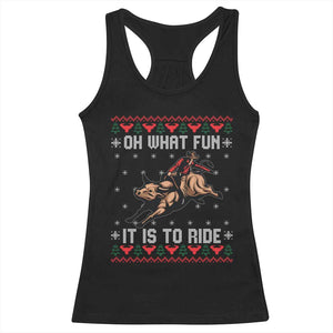 Western Bull Riding Ugly Christmas Racerback Tank Top Oh What Fun It Is To Ride TS12 Black Print Your Wear