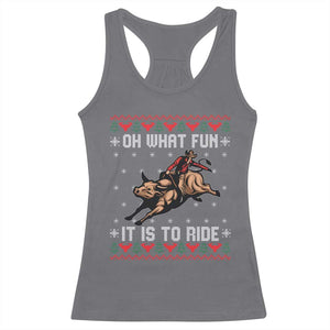 Western Bull Riding Ugly Christmas Racerback Tank Top Oh What Fun It Is To Ride TS12 Charcoal Print Your Wear