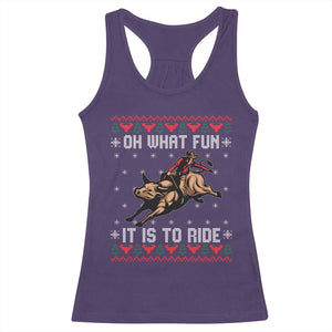 Western Bull Riding Ugly Christmas Racerback Tank Top Oh What Fun It Is To Ride TS12 Purple Print Your Wear