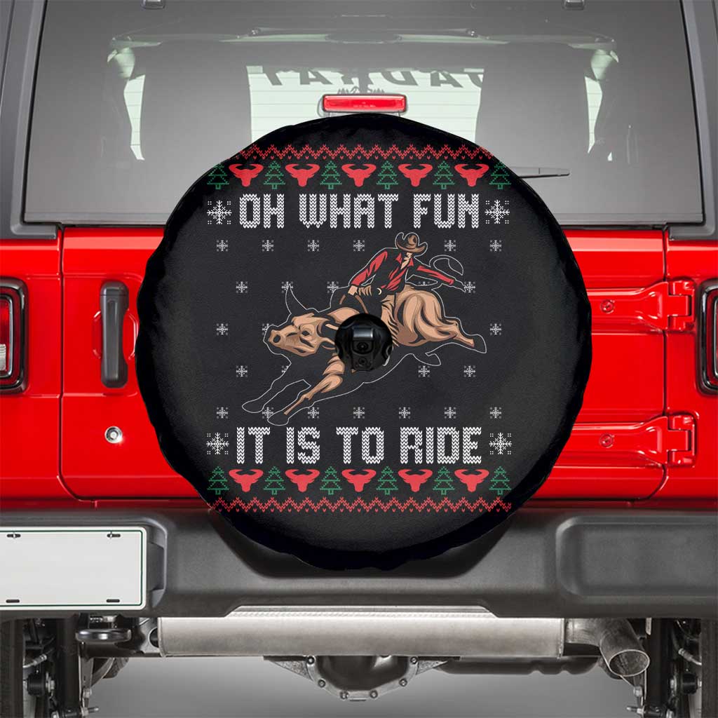 Western Bull Riding Ugly Christmas Spare Tire Cover Oh What Fun It Is To Ride TS12 Black Print Your Wear