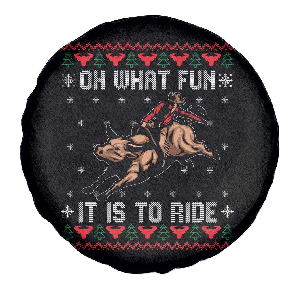 Western Bull Riding Ugly Christmas Spare Tire Cover Oh What Fun It Is To Ride TS12 Print Your Wear