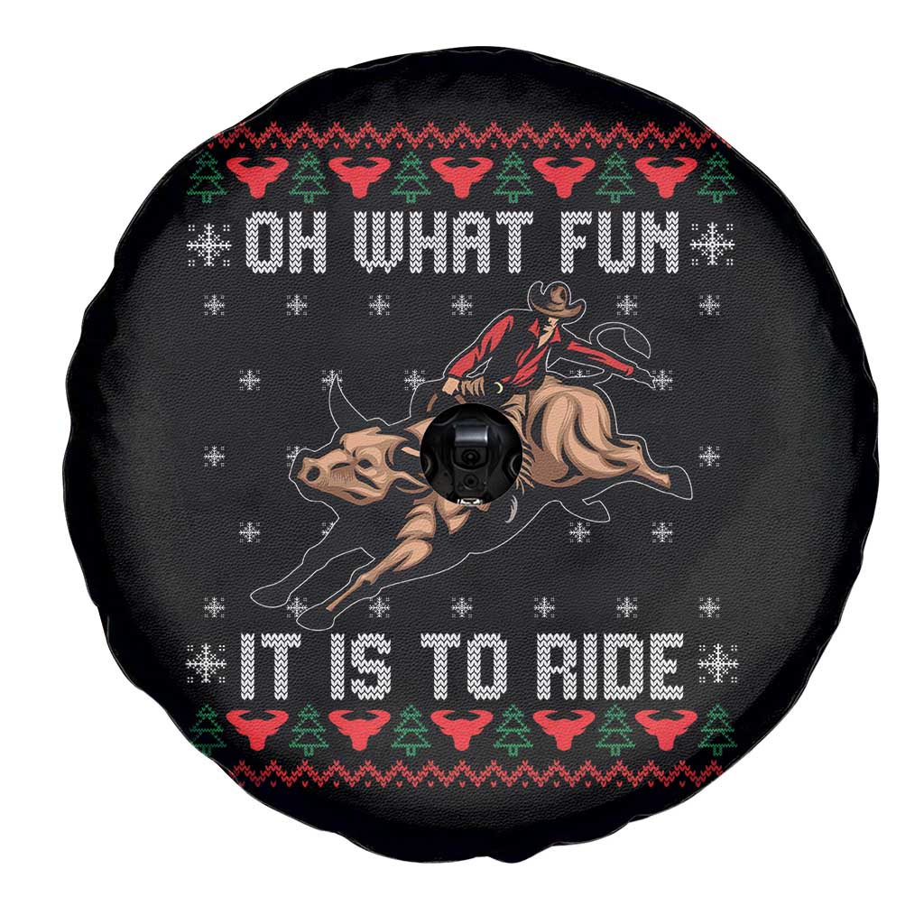 Western Bull Riding Ugly Christmas Spare Tire Cover Oh What Fun It Is To Ride TS12 Print Your Wear
