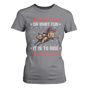 Western Bull Riding Ugly Christmas T Shirt For Women Oh What Fun It Is To Ride TS12 Charcoal Print Your Wear