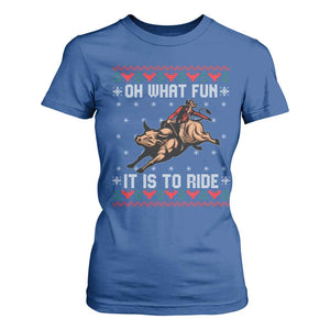 Western Bull Riding Ugly Christmas T Shirt For Women Oh What Fun It Is To Ride TS12 Royal Blue Print Your Wear